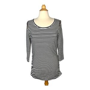 Michael Kors Striped‎ Tunic Top Gold Zipper Detail Women Size Large NWT
